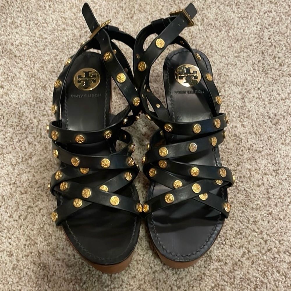 Tory Burch Black Sandals with Gold Studs, size 7, Like New
